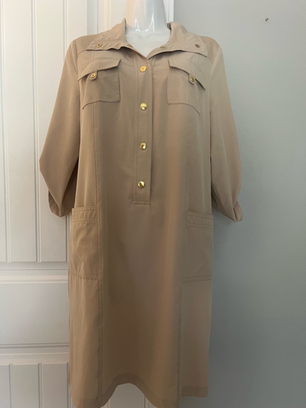 Chico’s ZENERGY Neema Utility Detail Dress|Tan|Sz 8/MED|MSRP $119
